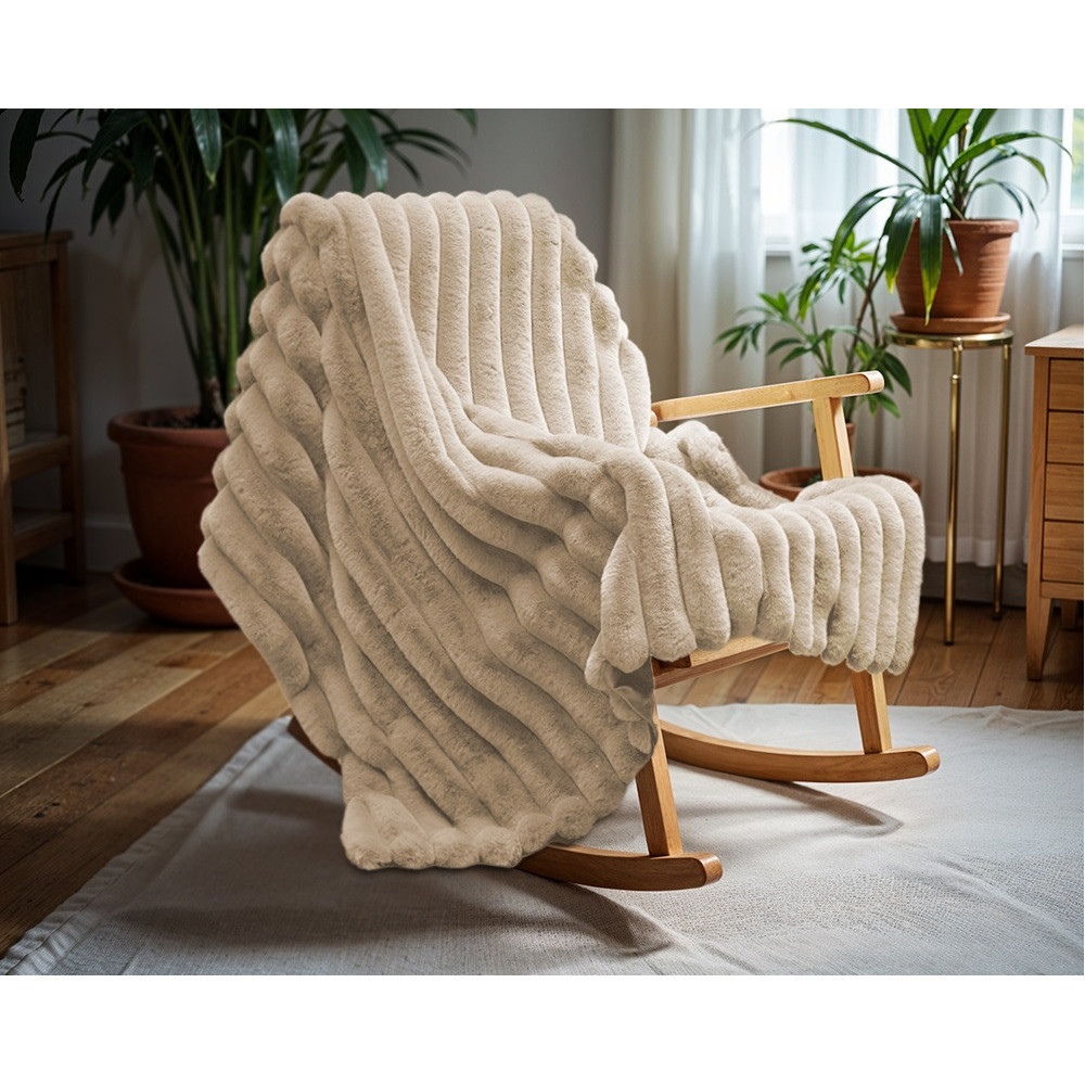 Rib kaninpels plaid Sand 150 x 200 cm