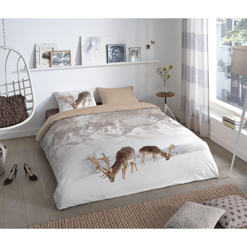Flonel sengesæt Winter Deers – 100% bomuld fra Sleeptime.dk