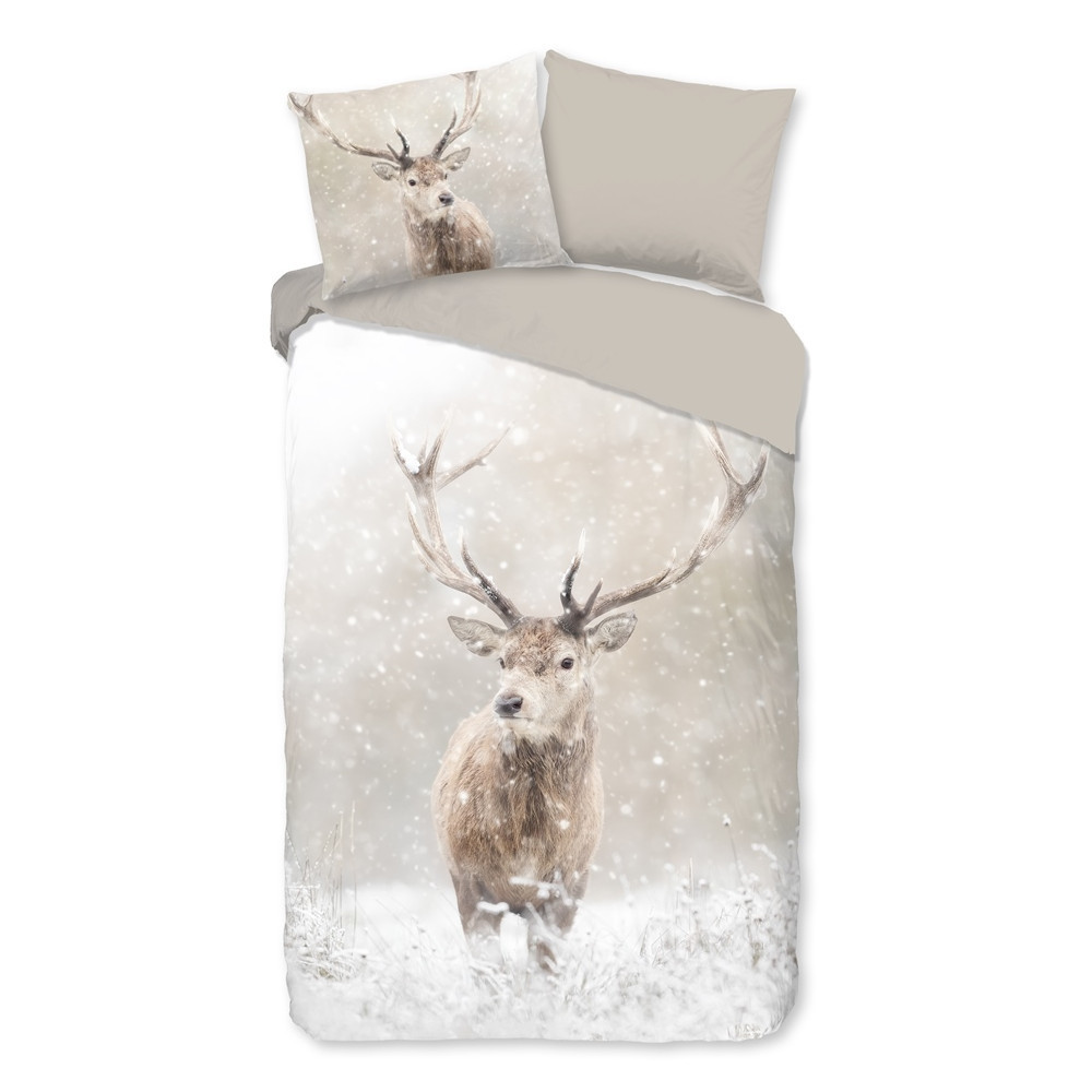 Flonel sengesæt Snowydeer med hjorte 100% bomuld fra Sleeptime.dk