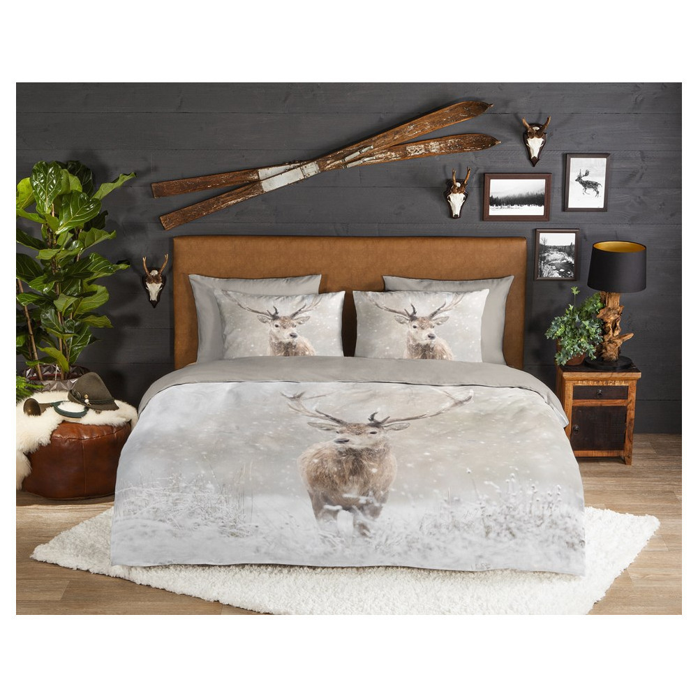 Flonel sengesæt Snowydeer med hjorte 100% bomuld fra Sleeptime.dk
