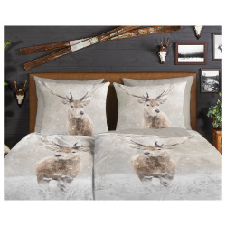 Flonel sengesæt Snowydeer med hjorte 100% bomuld fra Sleeptime.dk