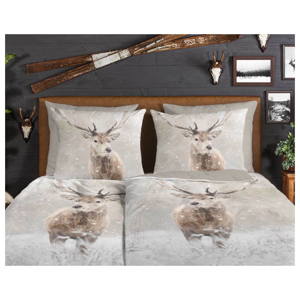 Flonel sengesæt Snowydeer med hjorte 100% bomuld fra Sleeptime.dk