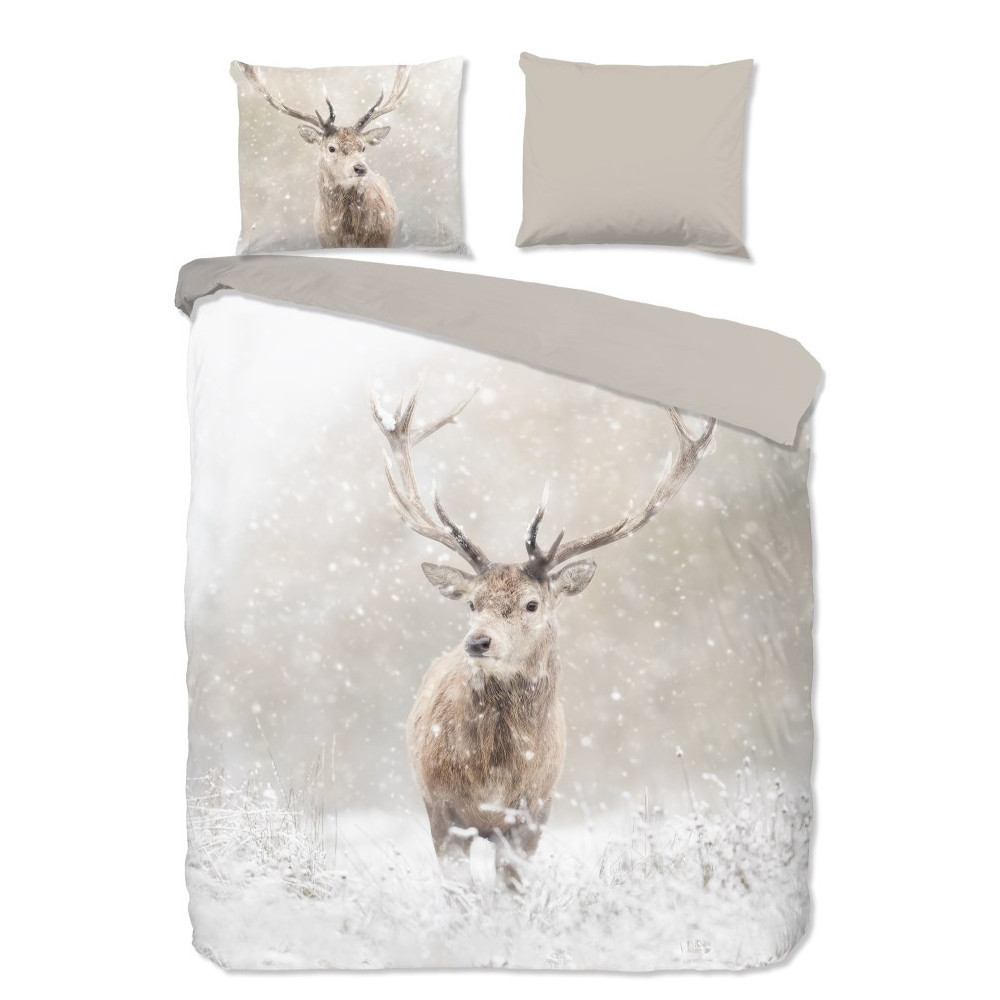 Flonel sengesæt Snowydeer med hjorte 100% bomuld fra Sleeptime.dk
