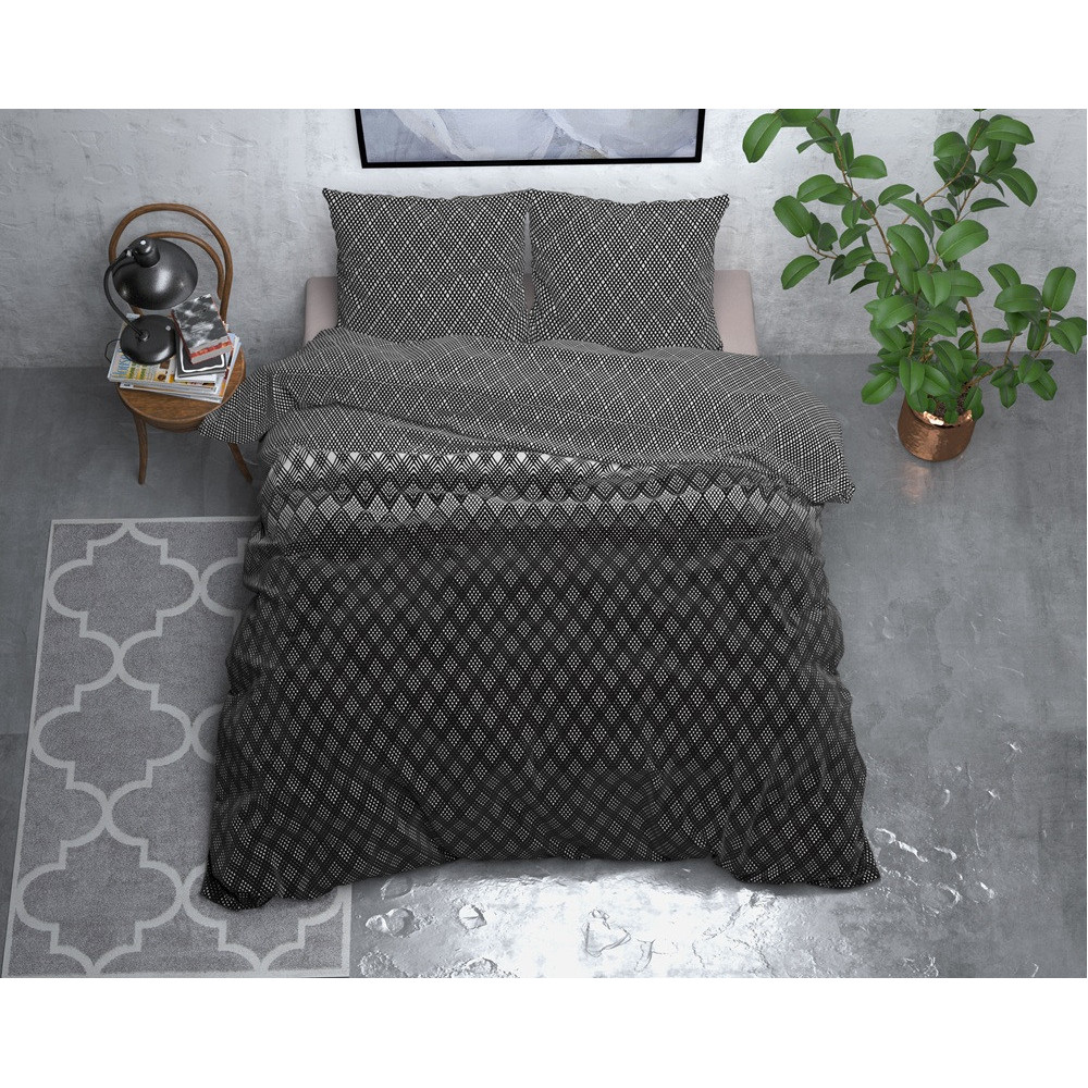 Flonel sengesæt Cheng Anthracite fra Sleeptime.dk