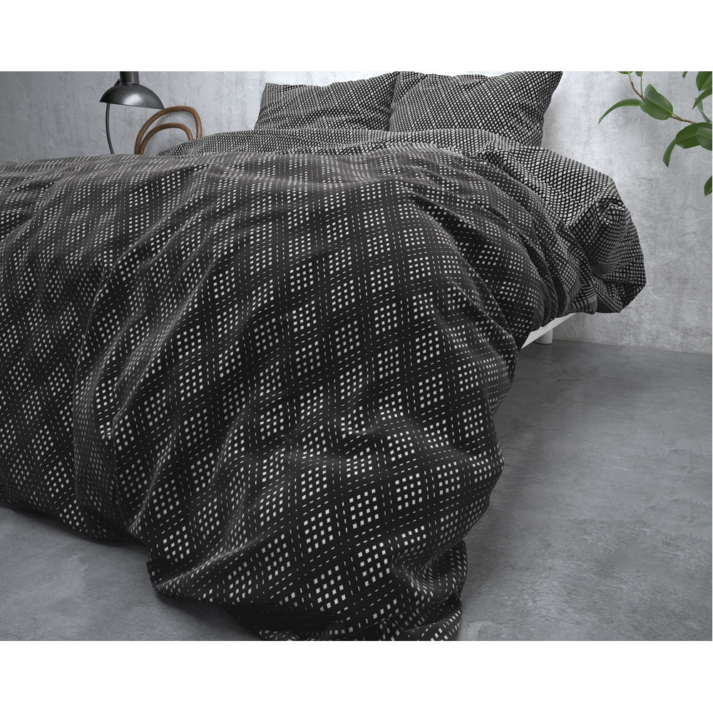 Flonel sengesæt Cheng Anthracite fra Sleeptime.dk