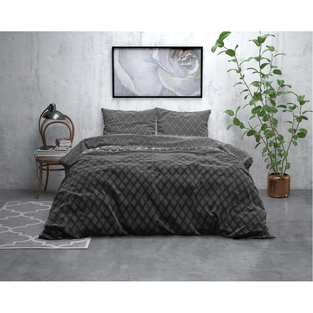 Flonel sengesæt Cheng Anthracite fra Sleeptime.dk