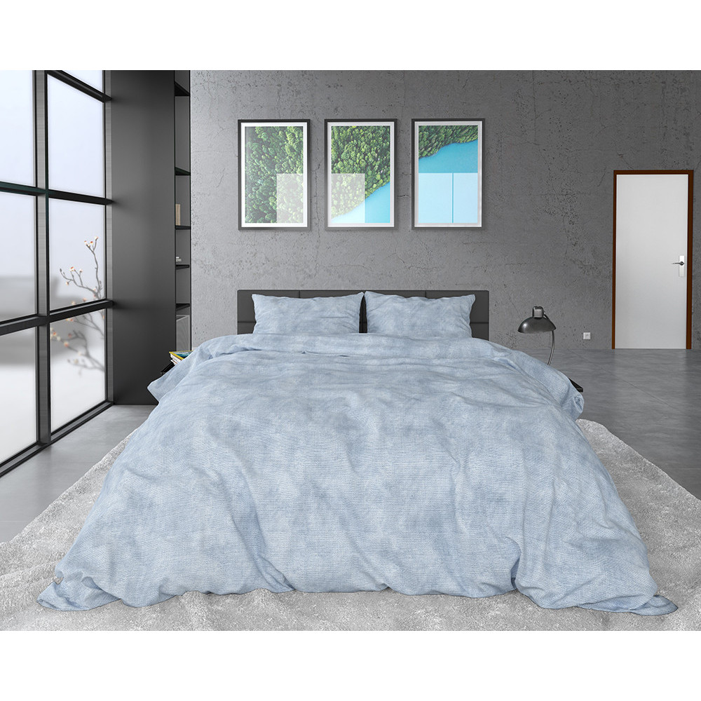 Flonel sengesæt Washed Cotton Blå fra Sleeptime.dk