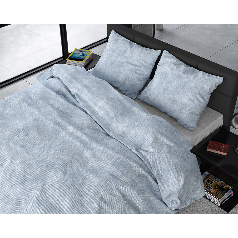 Flonel sengesæt Washed Cotton Blå fra Sleeptime.dk
