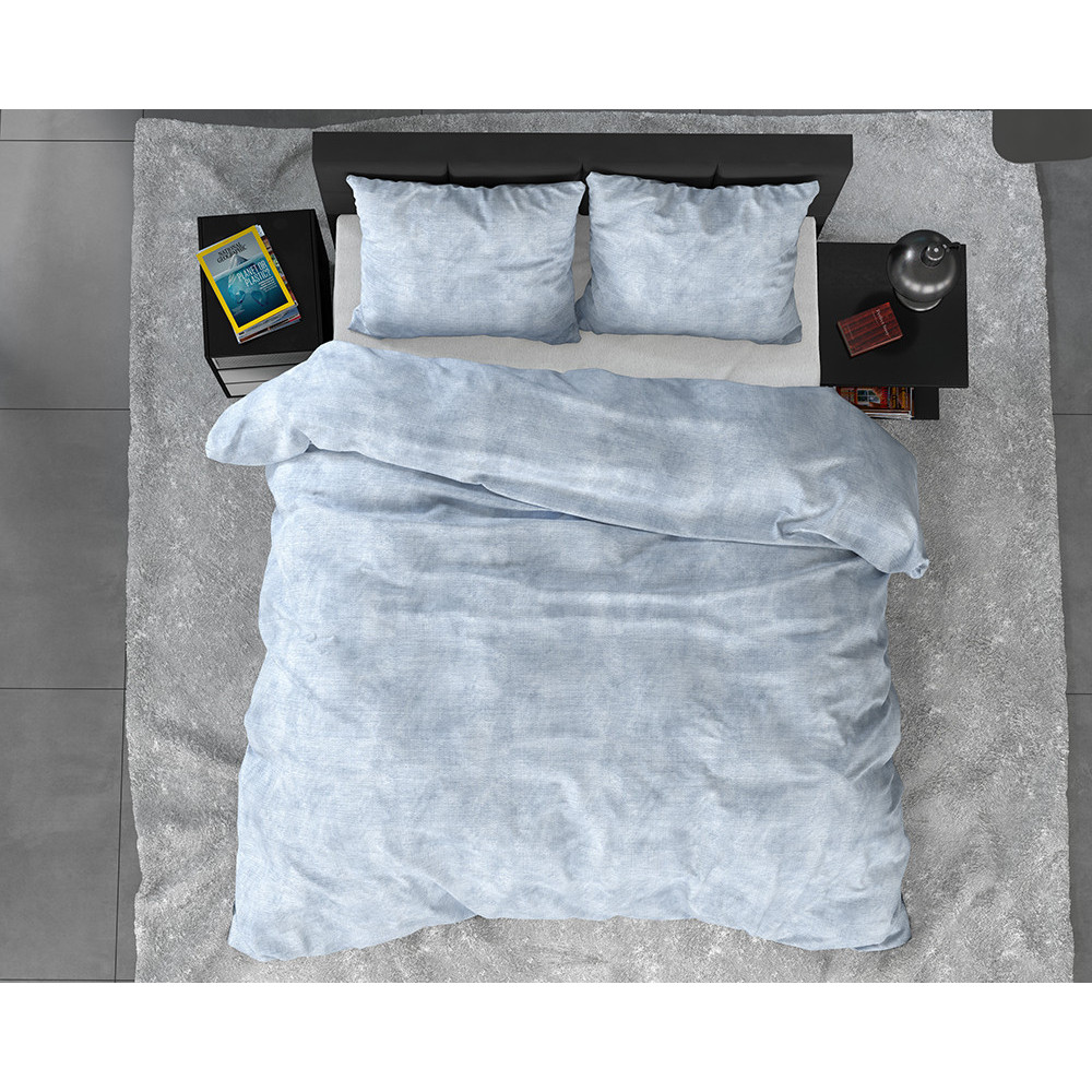 Flonel sengesæt Washed Cotton Blå fra Sleeptime.dk