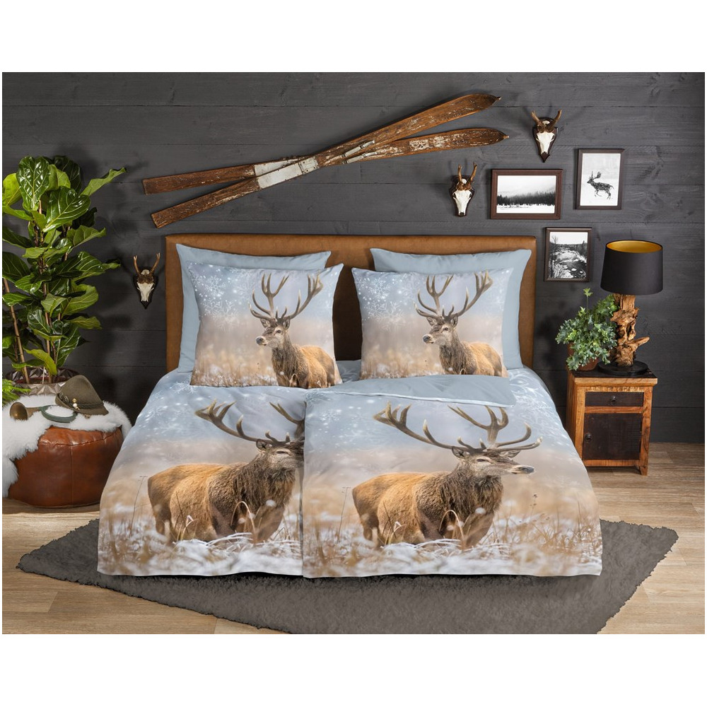 Flonel sengesæt Deer Jolly – 100% bomuld fra Sleeptime.dk