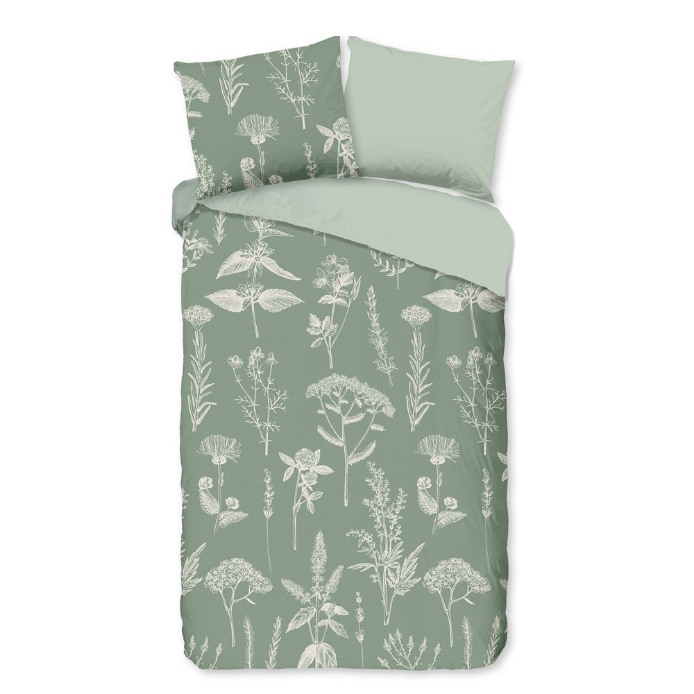 Flonel Sengesæt Herbs, Grøn, Grøn fra Sleeptime.dk