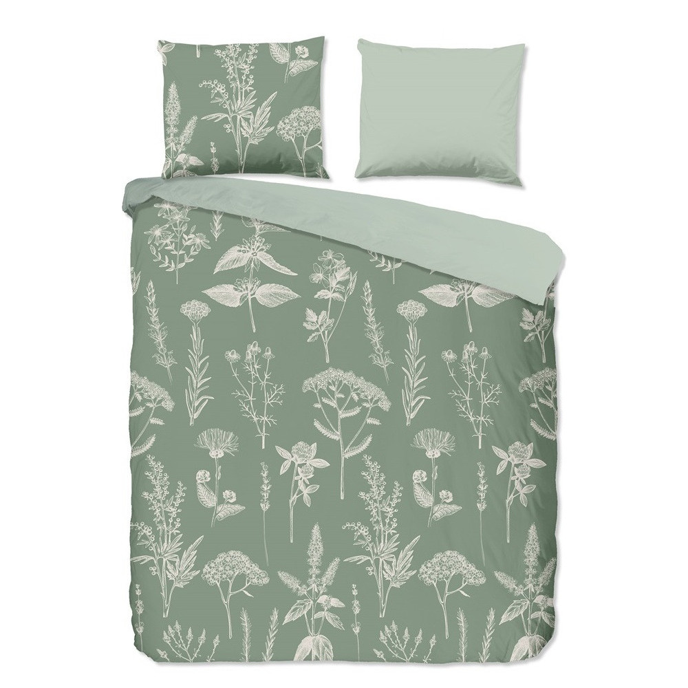 Flonel Sengesæt Herbs, Grøn, Grøn fra Sleeptime.dk
