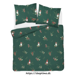 Julesengetøj Nisse, Grøn med julemotiv i 100% bomuld fra Sleeptime.dk