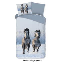Flonel sengetøj Snow Horses med heste fra Sleeptime.dk