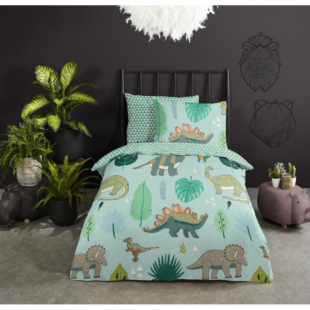 Børnesengetøj Dinono – 100 % bomuld med dinosaurmotiv fra Sleeptime.dk
