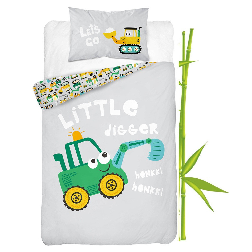 Bambus Junior Sengesæt Little Digger, Grøn  fra Sleeptime.dk