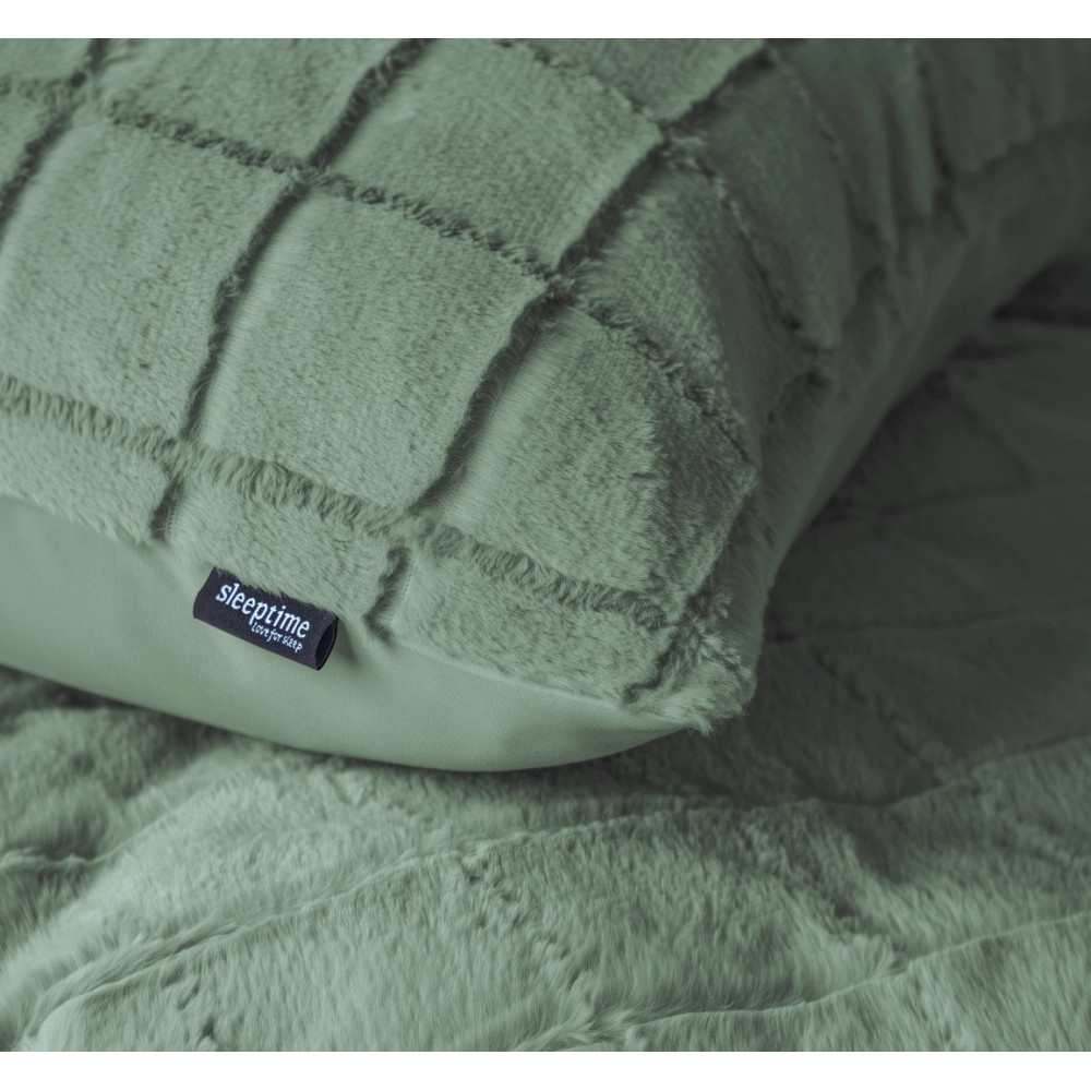 Sengetøj Kunstig pels Ternet mørkegrøn fra Sleeptime.dk