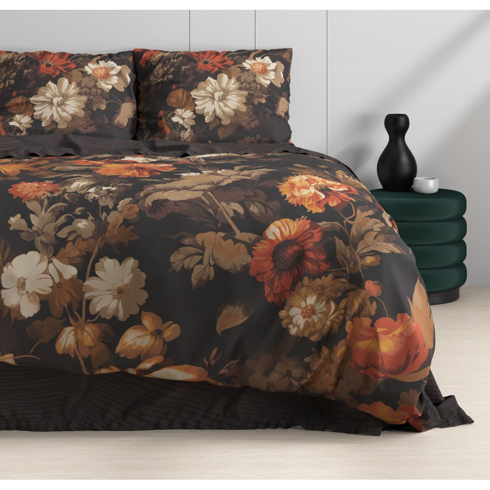 Sengesæt Art flowers Bruin med blader på i ren bomuld fra Sleeptime.dk