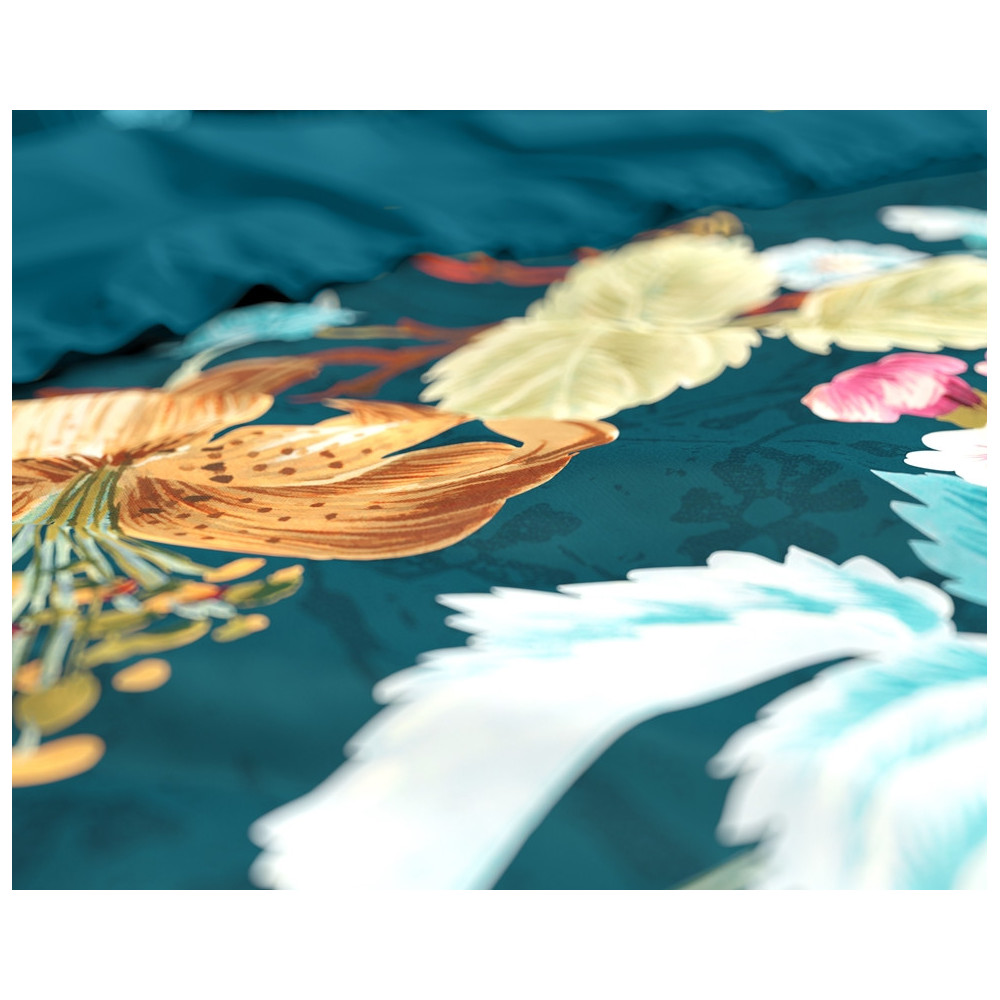 Sengesæt Chanda Blå med blader på i ren bomuld fra Sleeptime.dk