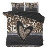 Sengesæt Panther Love Heart Brun i ren bomuld med leopard mønster fra Sleeptime.dk