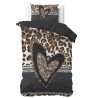 Sengesæt Panther Love Heart Brun i ren bomuld med leopard mønster fra Sleeptime.dk