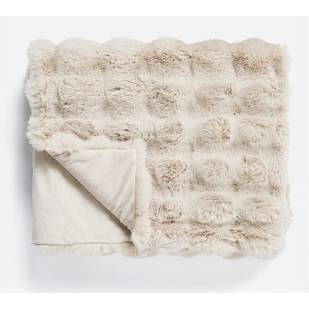 Pom kaninpels plaid Taupe/Rose 150 x 200 cm