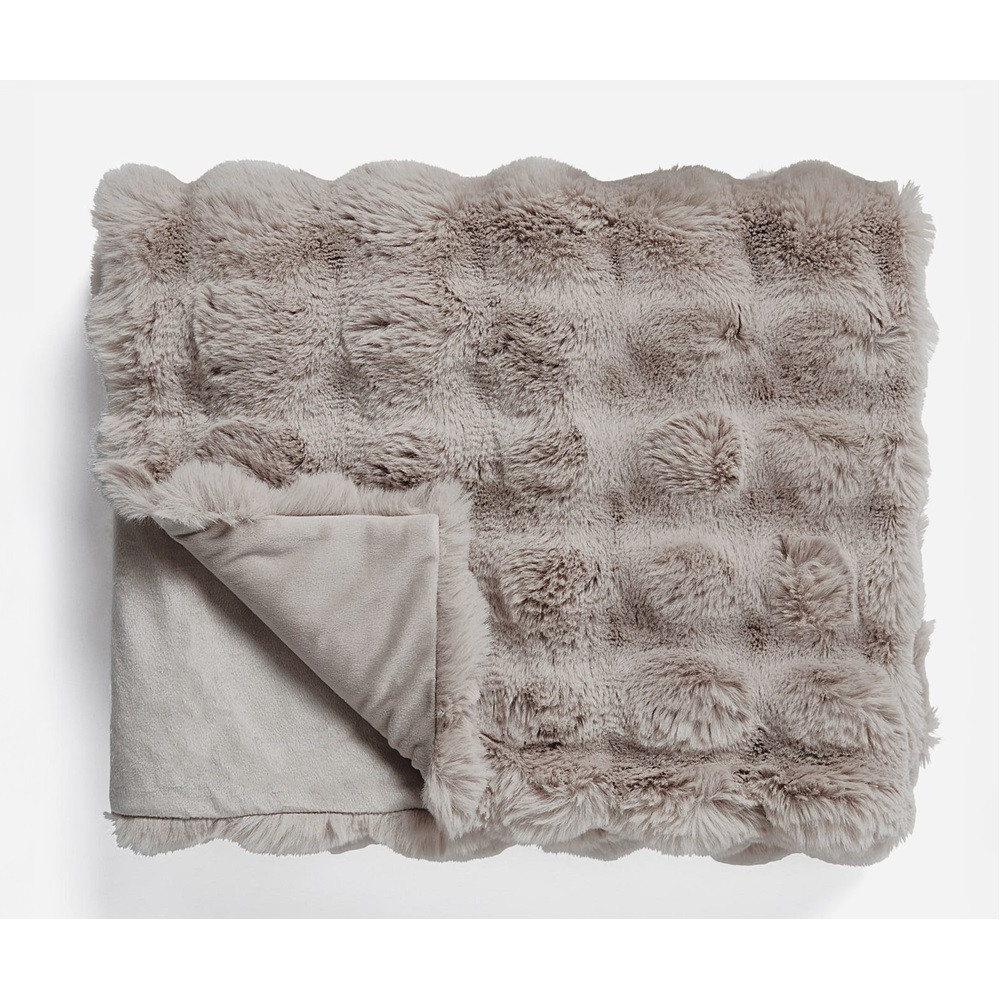 Pom kaninpels plaid Taupe/Rose 150 x 200 cm